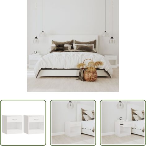 vidaXL Comodino in legno -  Comodini 2 pz con Cassetto in Bianco Lucido