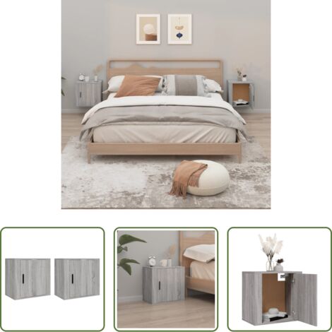 vidaXL Comodino in legno -  Comodini a Muro 2 pz Grigio Sonoma 50x30x47 cm