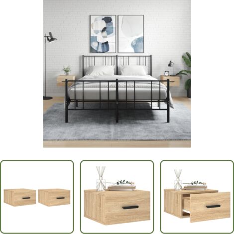 vidaXL Comodino in legno -  Comodini a Muro 2 pz Rovere Sonoma 35x35x20 cm