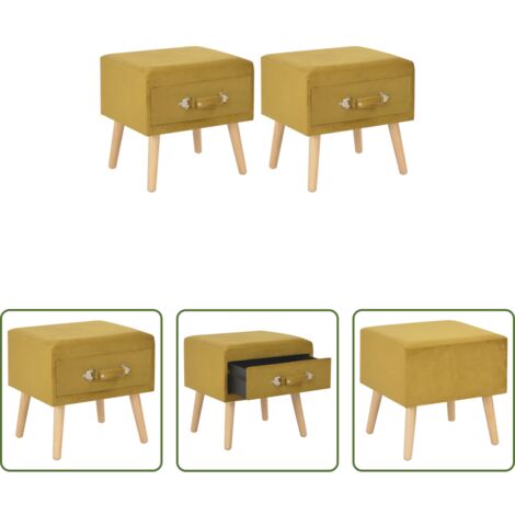 vidaXL Comodino in legno -  Comodini Senape 2 pz 40x35x40 cm in Velluto
