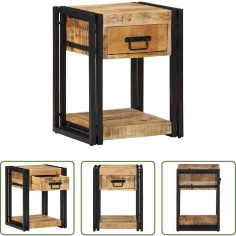 vidaXL Comodino in legno grezzo - Comodino 40x35x50 cm in Legno Grezzo Massello di Mango