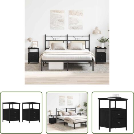 vidaXL Comodino in legno ingegnerizzato -  Comodini 2 pz Rovere Nero 34x35,5x50 cm Legno di Argilla