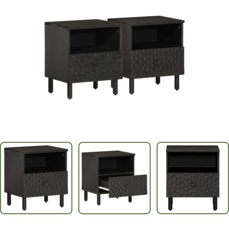 vidaXL Comodino in legno massello - Comodini 2pz Neri 40x33x46 cm in Legno Massello di Mango