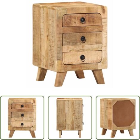 vidaXL Comodino in legno massello -  Comodino 37x32x50 cm in Legno Massello di Mango Grezzo