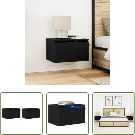 vidaXL Comodino in legno -  Mobiletto da comodino a parete con cassetto 2 pcs Rovere Nero