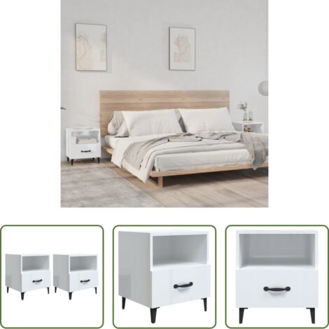 vidaXL Comodino in legno multistrato -  Comodini 2 pz Bianco Lucido in Legno Multistrato