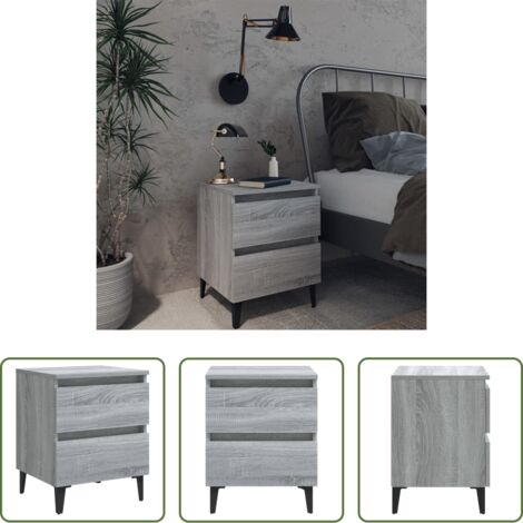 vidaXL Comodino in metallo -  Comodino con Gambe in Metallo Grigio Sonoma 40x35x50 cm
