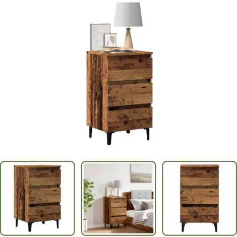 vidaXL Comodino in metallo e legno -  Comodino con Gambe in Metallo Legno Antico 40x35x69 cm