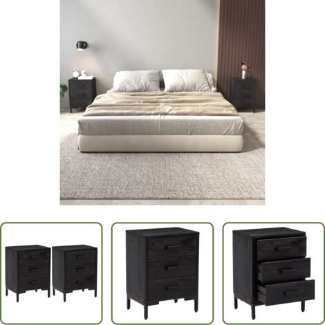 vidaXL Comodino in pino -  Comodini 2 pz Neri 40x30x55 cm in Legno Massello di Pino