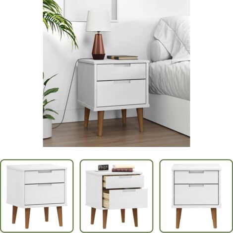 vidaXL Comodino in pino -  Comodino MOLDE Bianco 40x35x48 cm in Legno Massello di Pino