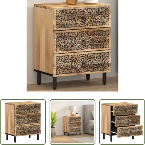 vidaXL Comodino mango -  Comodino 50x33x60 cm in Legno Massello di Mango