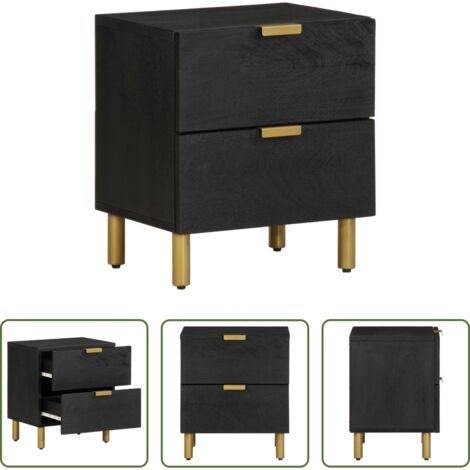 vidaXL Comodino mango -  Comodino Nero 40x33x46 cm in Legno Massello di Mango