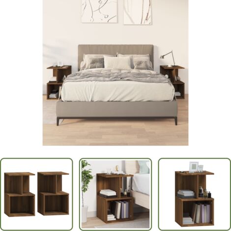 vidaXL Comodino marrone -  Comodini 2 pz Rovere Marrone 35x35x55 cm in Legno Multistrato
