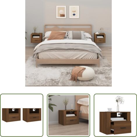 vidaXL Comodino marrone -  Comodini a Muro 2 pz Rovere Marrone 50x36x40 cm