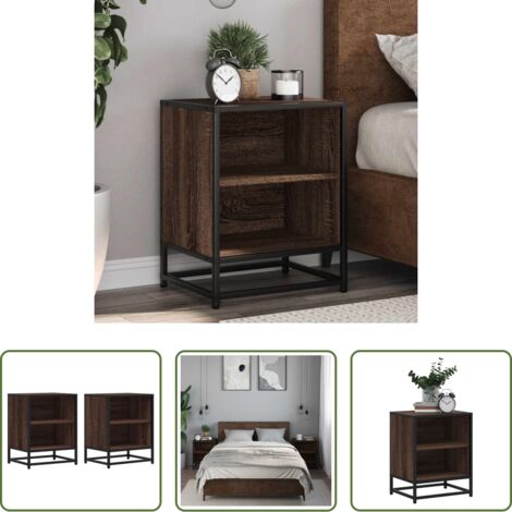 vidaXL Comodino marrone -  Comodini Rovere Marrone 2 pz Legno Multistrato Metallo