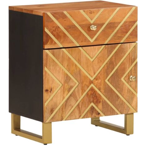 vidaXL Comodino Marrone Nero 50x33x60 cm in Legno Massello di Mango