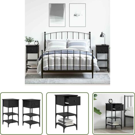 vidaXL Comodino moderno -  Armadio da Notte 2 pcs Rovere Nero 33.5 x 36 x 70 cm