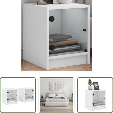 vidaXL Comodino moderno -  Comodini con Ante in Vetro 2pz Bianco 35x37x42 cm