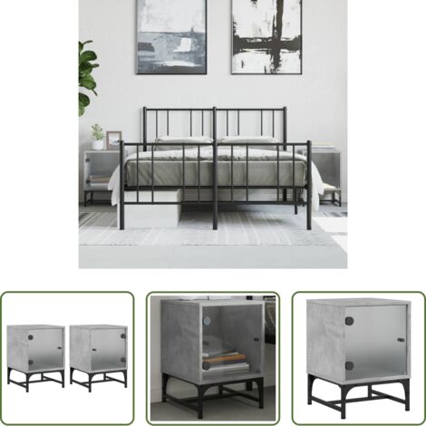 vidaXL Comodino moderno -  Comodini con Ante in Vetro 2pz Grigio Cemento 35x37x50 cm