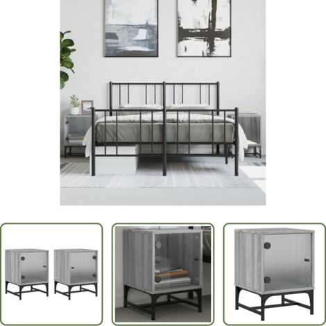 vidaXL Comodino moderno -  Comodini con Ante in Vetro 2pz Grigio Sonoma 35x37x50 cm