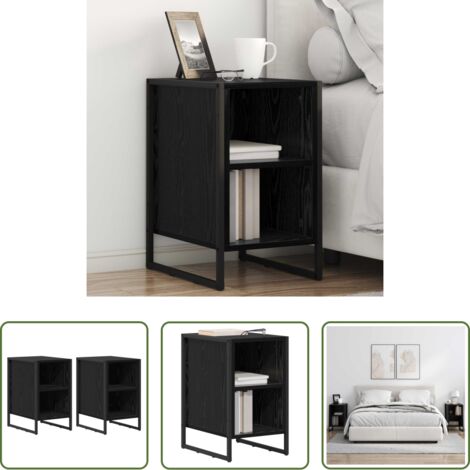 vidaXL Comodino moderno -  Comodino 2 pcs Rovere Nero 39.5 x 30 x 50 cm Legno multistrato