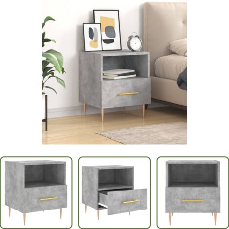 vidaXL Comodino moderno -  Comodino Grigio Cemento 40x35x47,5 cm in Legno Multistrato