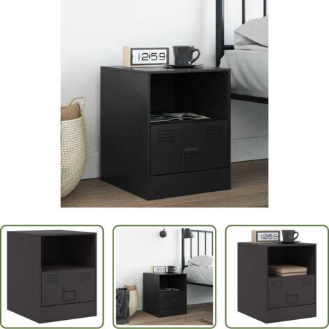 vidaXL Comodino moderno -  Comodino Nero 34,5x39x44 cm in Acciaio