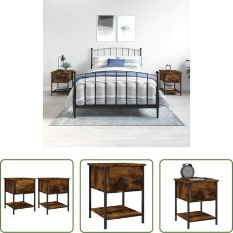 vidaXL Comodino multistrato -  Comodini 2 pz Rovere Fumo 34x35,5x45 cm in Legno Multistrato