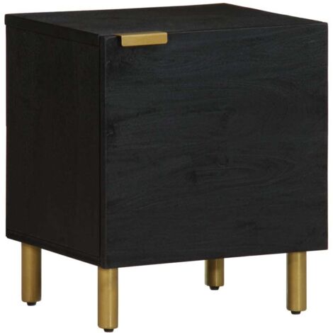 vidaXL Comodino Nero 40x33x46 cm in Legno Massello di Mango
