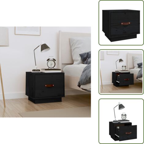 - vidaXL Comodino Nero 40x34x35 cm in Legno Massello di Pino -