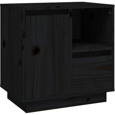 vidaXL Comodino Nero 50x34x50 cm in Legno Massello di Pino