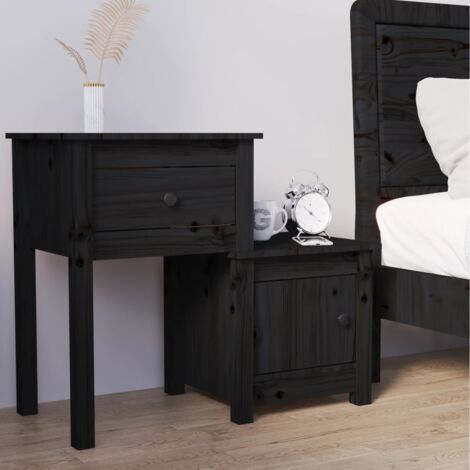 vidaXL Comodino Nero 79,5x38x65,5 cm in Legno Massello di Pino