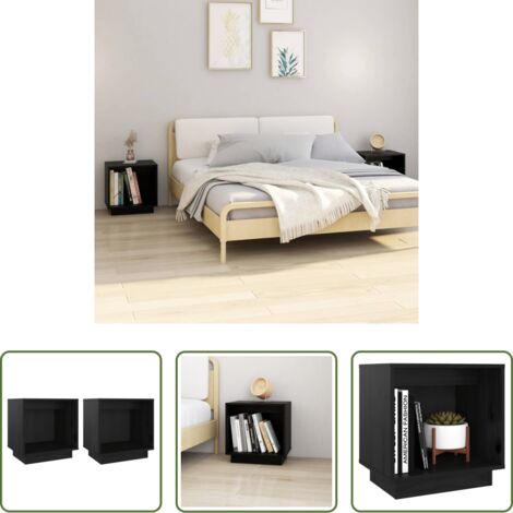 vidaXL Comodino nero -  Comodini 2 pz Neri 40x30x40 cm in Legno Massello di Pino