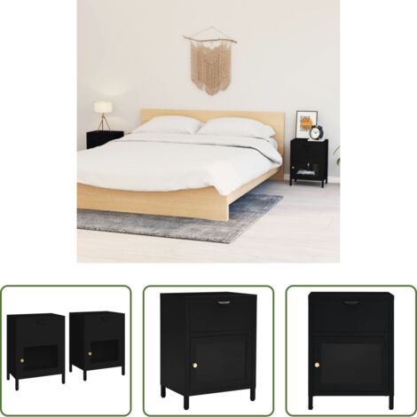 vidaXL Comodino nero -  Comodini 2 pz Neri 40x30x54,5 cm Acciaio e Vetro