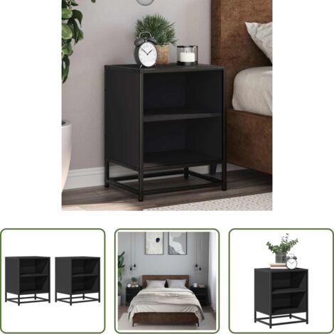 vidaXL Comodino nero -  Comodini 2 pz Neri 40x31x50 Legno Multistrato e Metallo