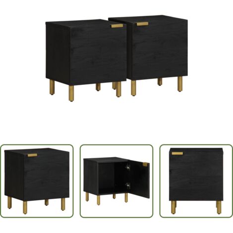 vidaXL Comodino nero -  Comodini 2 pz Neri 40x33x46 cm in Legno Massello di Mango