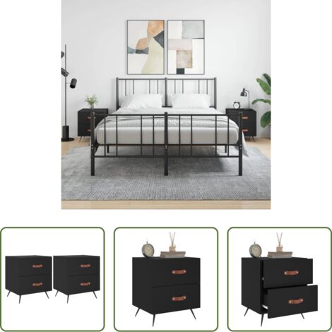 vidaXL Comodino nero -  Comodini 2 pz Neri 40x35x47,5 cm in Legno Multistrato