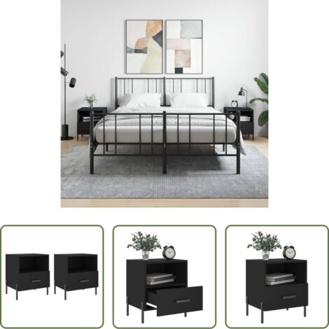 vidaXL Comodino nero -  Comodini 2 pz Neri 40x35x47,5 cm in Legno Multistrato