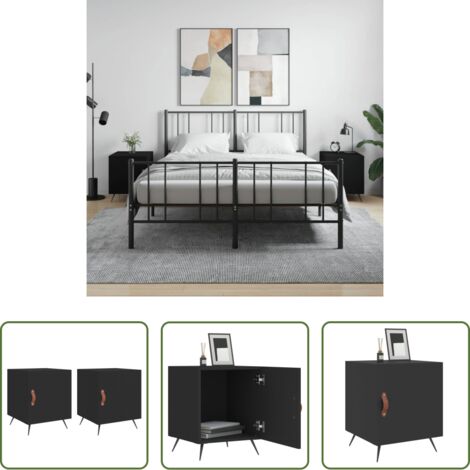 vidaXL Comodino nero -  Comodini 2 pz Neri 40x40x50 cm in Legno Multistrato