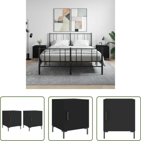 vidaXL Comodino nero -  Comodini 2 pz Neri 40x40x50 cm in Legno Multistrato