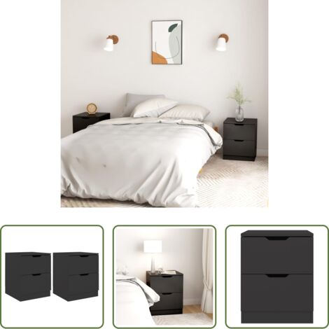vidaXL Comodino nero -  Comodini 2 pz Neri 40x40x50 cm in Legno Multistrato