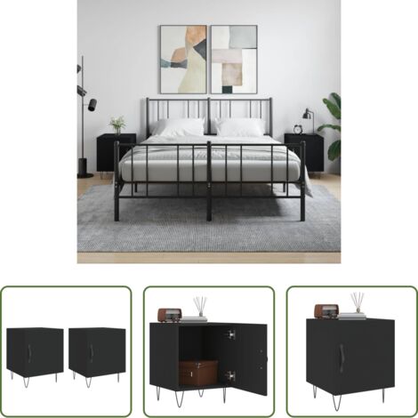 vidaXL Comodino nero -  Comodini 2 pz Neri 40x40x50 cm in Legno Multistrato