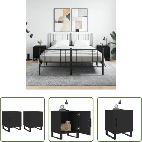 vidaXL Comodino nero -  Comodini 2 pz Neri 40x40x50 cm in Legno Multistrato