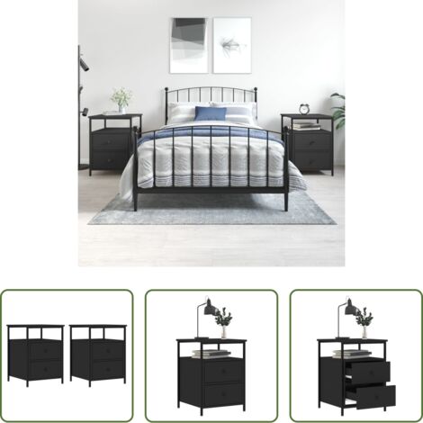 vidaXL Comodino nero -  Comodini 2 pz Neri 44x45x60 cm in Legno Multistrato