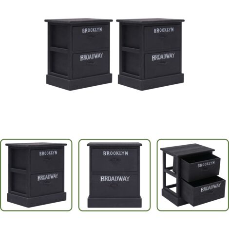 vidaXL Comodino nero -  Comodini 2pz Neri 38x28x45 cm in Legno di Paulonia