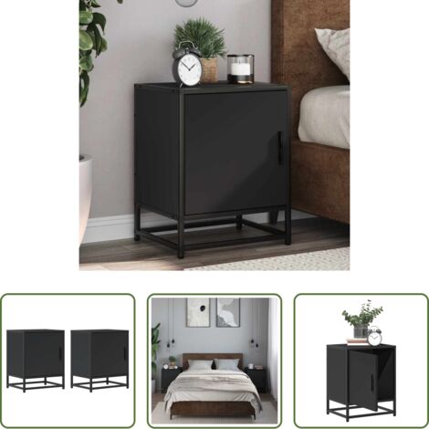 vidaXL Comodino nero -  Comodini 2pz Neri 40x31x50 cm Legno Multistrato Metallo