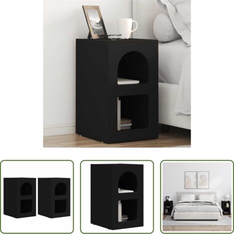 vidaXL Comodino nero -  Comodino 2 pcs Nero 29,5 x 33,5 x 50 cm Legno multistrato