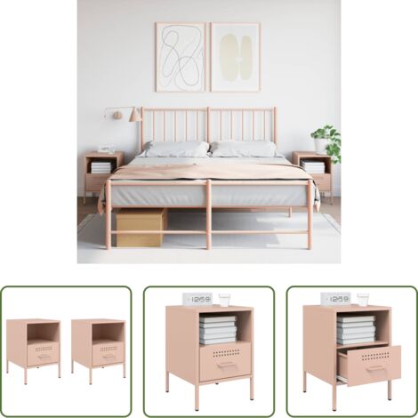 vidaXL Comodino rosa -  Comodini 2 pz Rosa 36x39x50,5 cm in Acciaio
