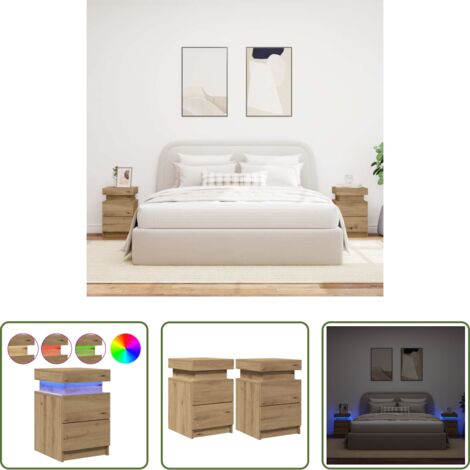 vidaXL Comodino rovere artigianale -  Comodini con LED 2pz Rovere Artigianale 40x30x40 cm Truciolato