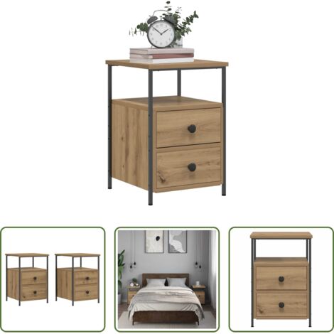 vidaXL Comodino rovere -  Comodini 2pz Rovere Artigianale 34x35,5x50 cm Legno Multistrato